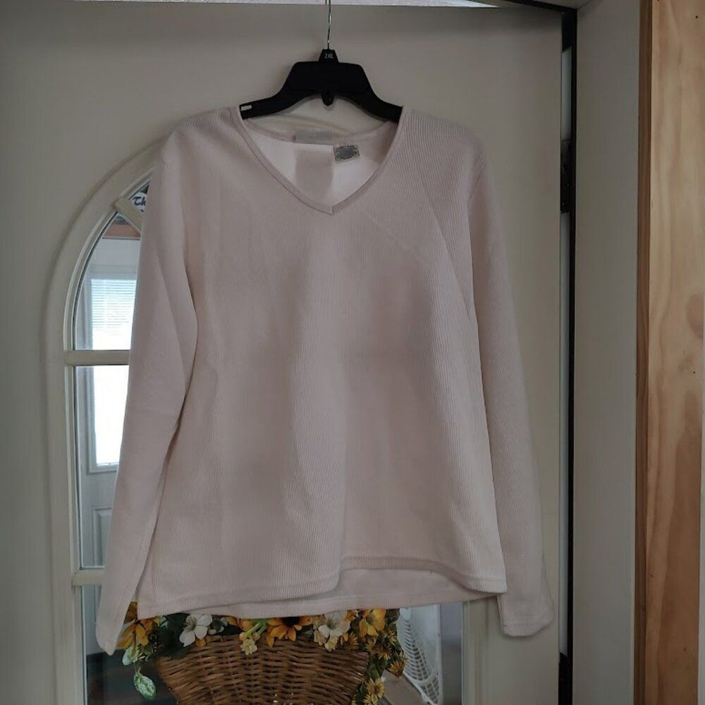New Basic Editions Ivory Gold Sparkle Long Sleeve Ribbed Top Women's XL
